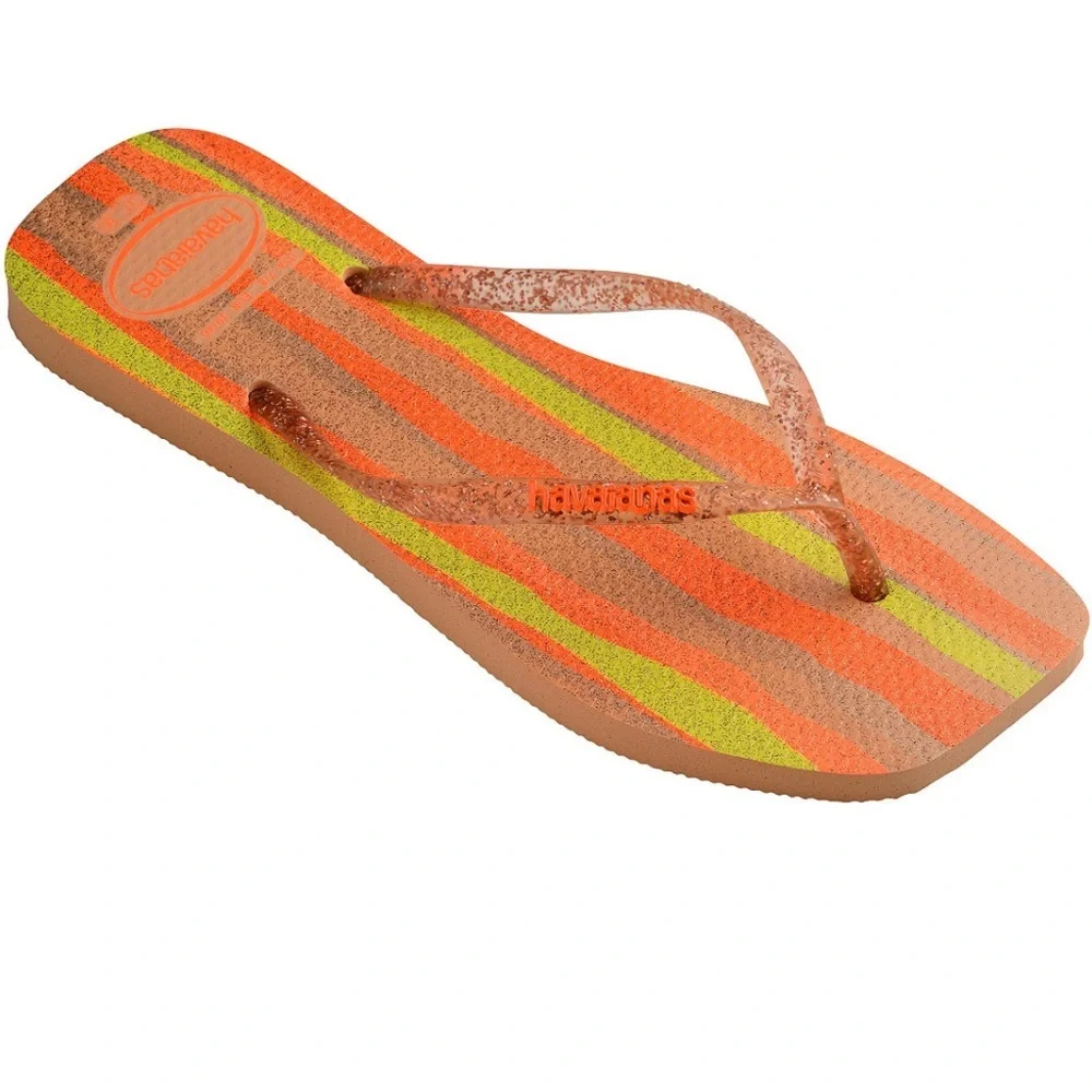 NWT Havaianas Slim Square Folia Flip Flops Glitter Striped Wom 9/10 Peach Orange - Picture 2 of 14